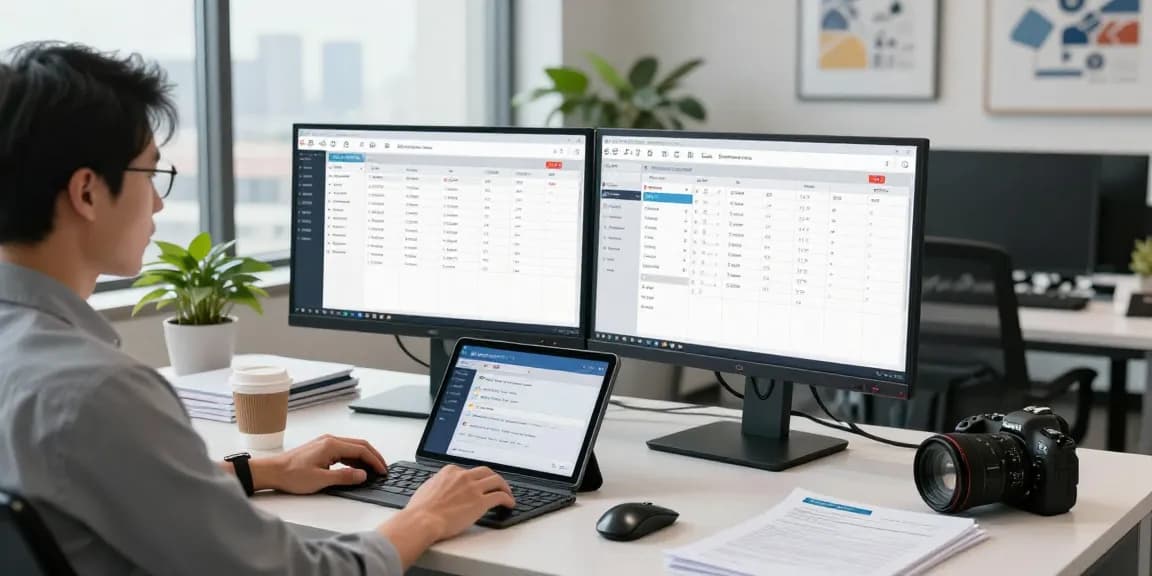 Efficient workspace showing service scheduling software in use for organized job management.