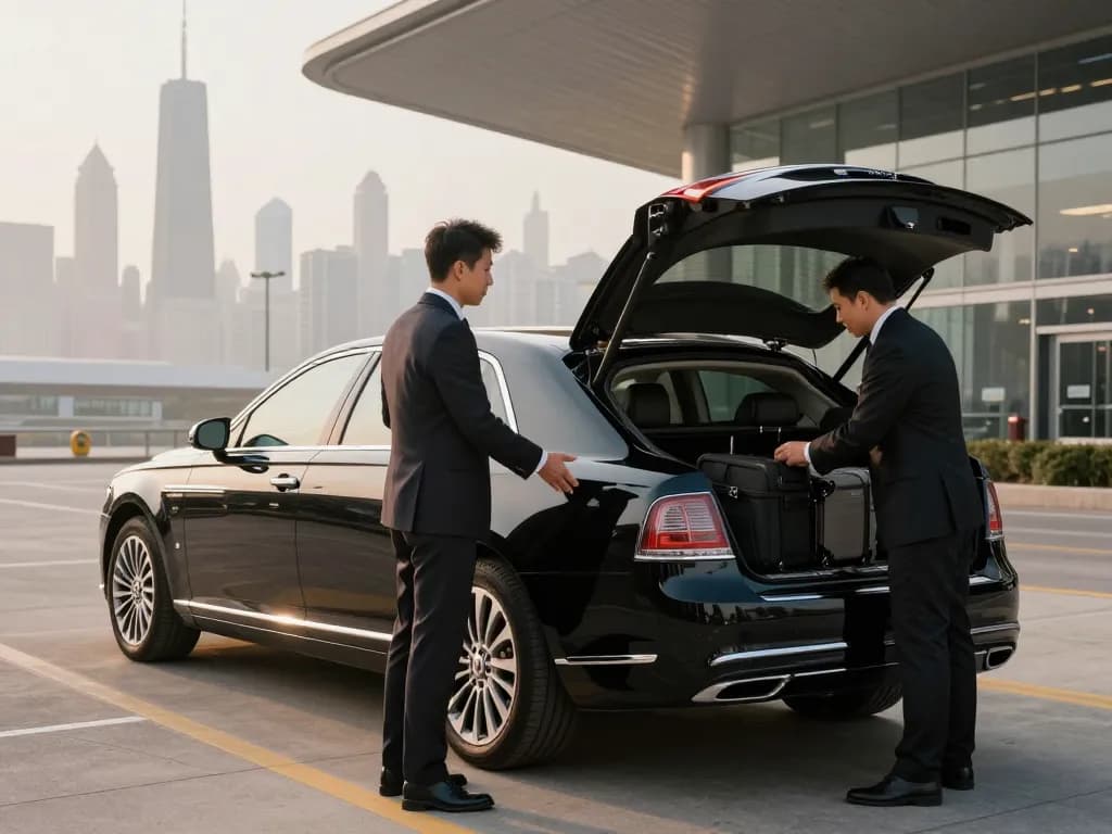 Chauffeur service to O’Hare: Luxury airport transfer with professional driver and Lincoln Continental.