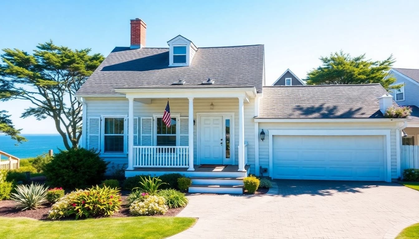 Explore charming Cape Cod homes with stunning attached garages and coastal views.