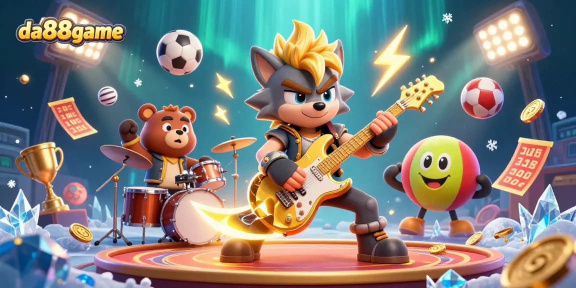 Experience thrilling gameplay with da88game's vibrant casino stage featuring rock star wolf and dynamic sports elements.