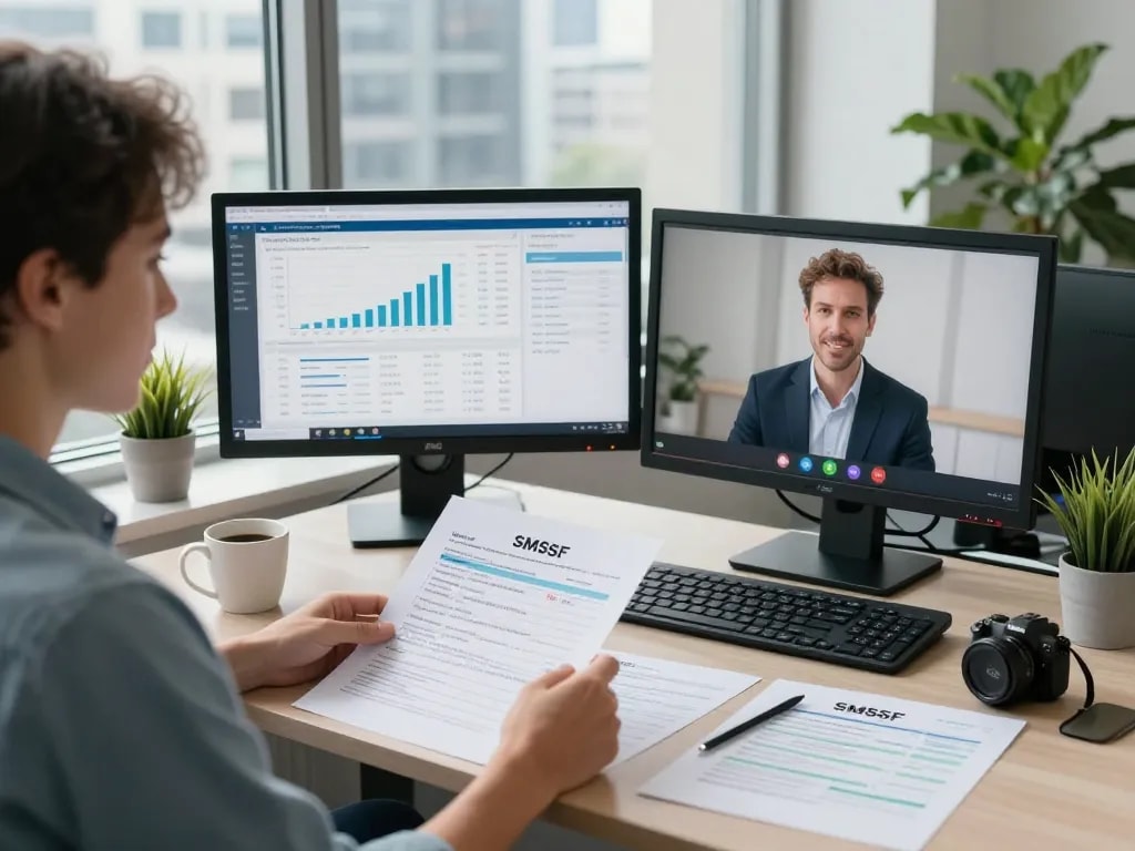 Dedicated SMSF Accountant reviewing tax documents in a modern office environment.