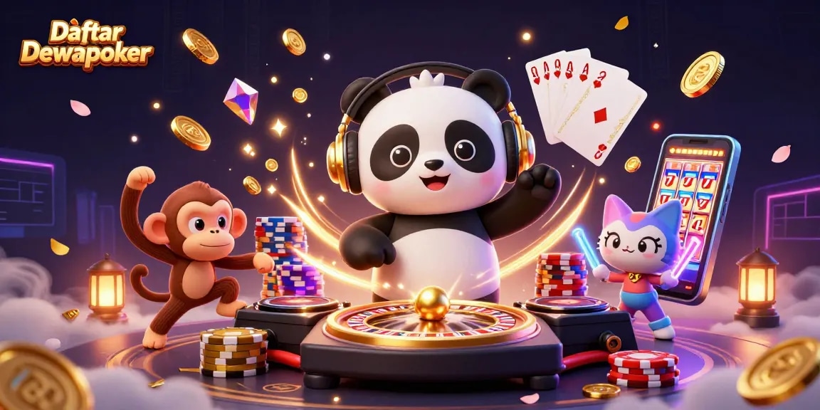 Experience thrilling gameplay with Daftar Dewapoker featuring 3D characters and dynamic casino elements.