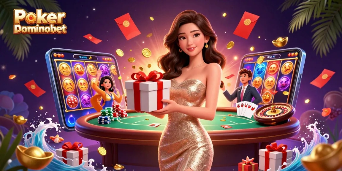 Engage in thrilling action with Poker Online Dominobet showcasing a vibrant casino scene.