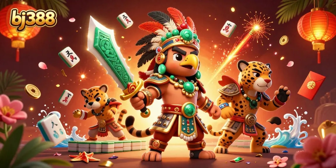 Join the action at bj388 as characters engage in exciting cockfighting with vibrant casino elements enveloping the scene.