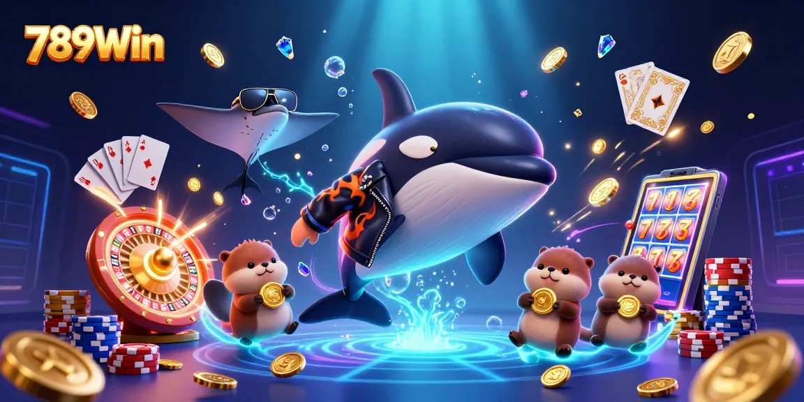 Unleash wins at 789Win with a dynamic underwater casino scene featuring sea creatures!