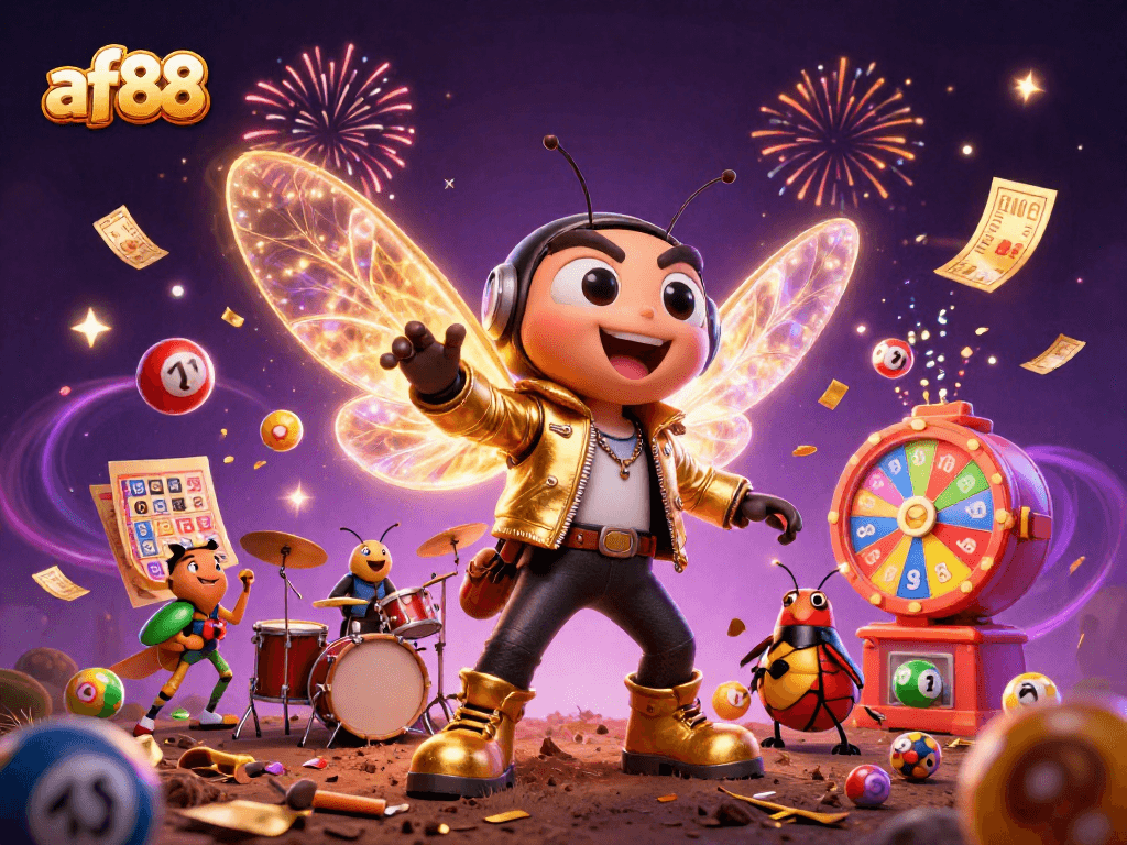 Experience the thrill of af88 with a rock star cicada and vibrant lottery excitement.