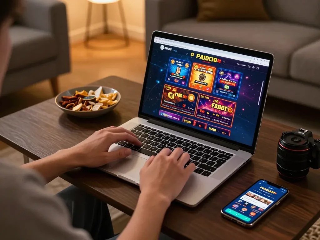 Player exploring F8bet's online casino interface on laptop for seamless gaming experience.