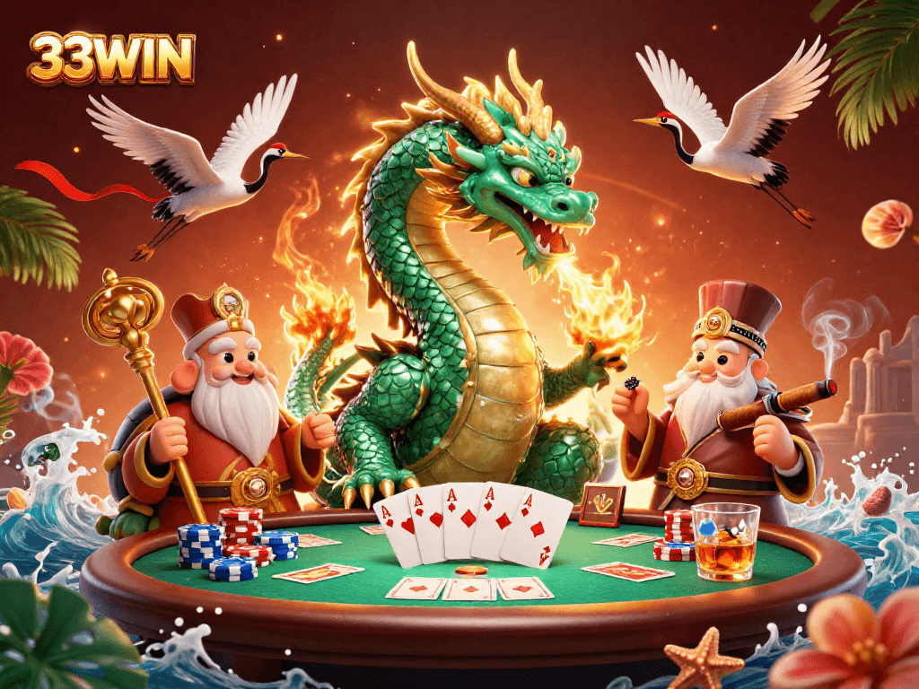 Experience strategic gaming with 33WIN's dynamic casino elements and characters.