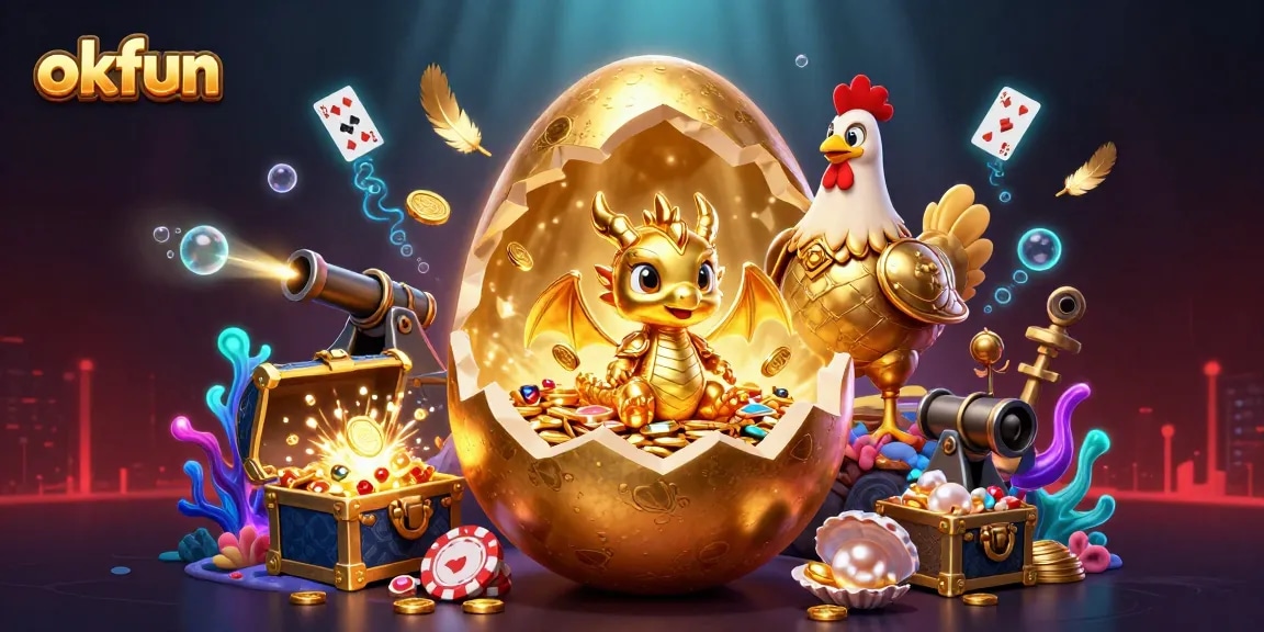 Experience thrilling wins at okfun's casino as a golden dragon emerges from a nest of poker chips.