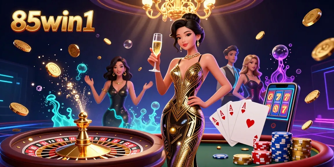 Experience the excitement of 85win1 with glamorous casino elements, dynamic gaming action, and elegant design.