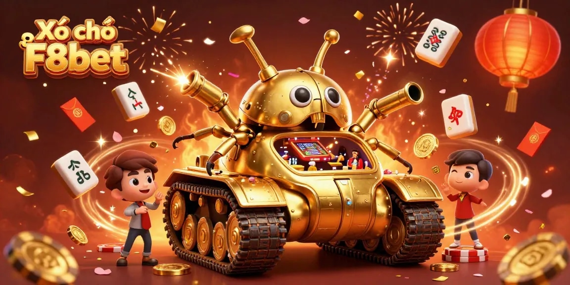 Xổ số F8bet immersive illustration showcasing a vibrant casino theme with dynamic elements and rich details.