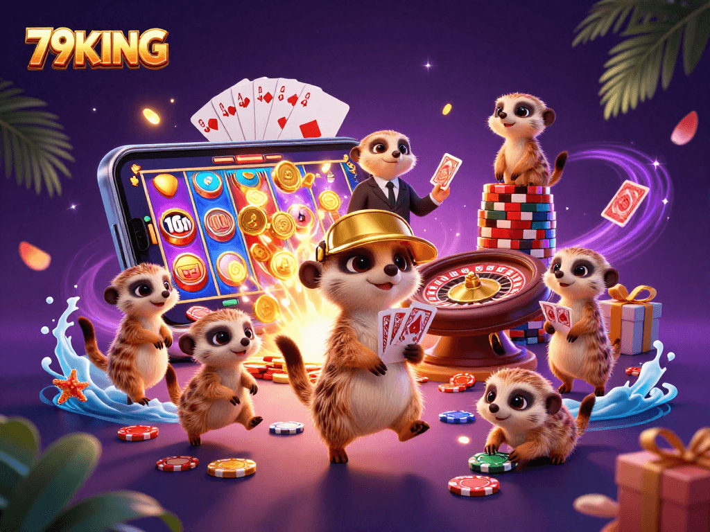 Engage with exciting gameplay at 79KING's vibrant casino with dynamic meerkat characters.