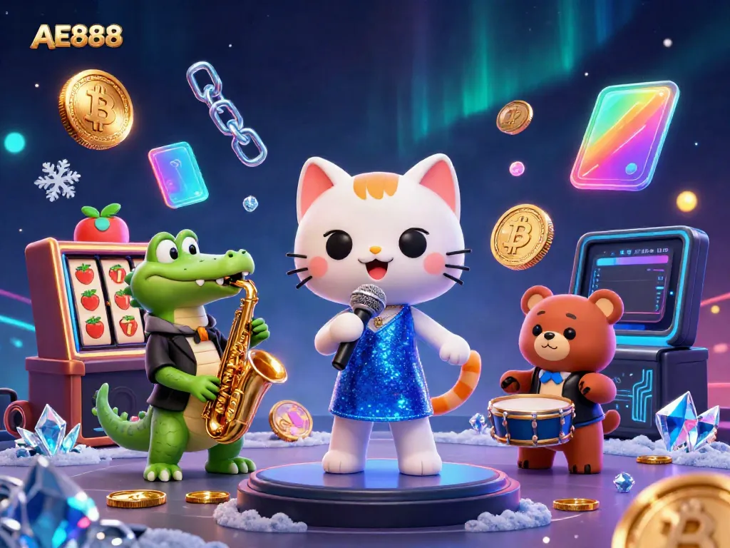 Experience AE888's vibrant gaming with a singing cat, saxophone crocodile, and bear drummer.