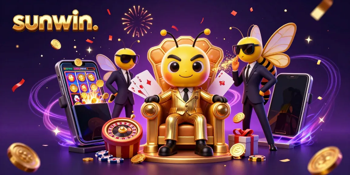 Experience excitement with sunwin. featuring a bumblebee mob boss and vibrant casino elements.