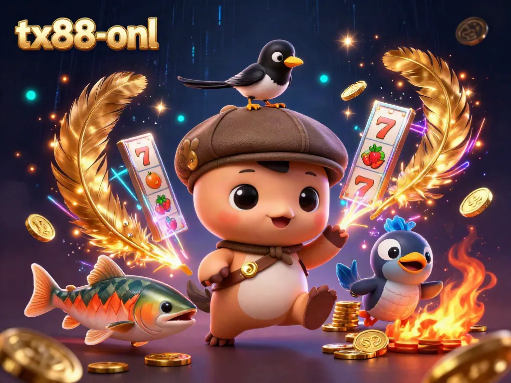 Engage in dynamic gameplay with tx88-onl's captivating slot reels and playful cartoon characters.