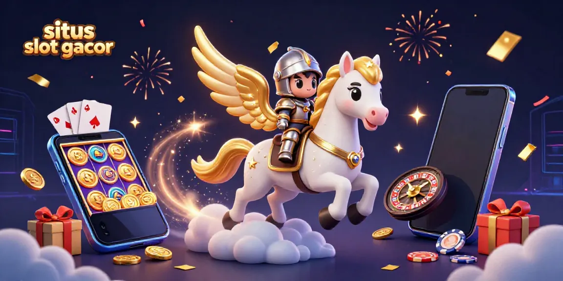 Experience situs slot gacor with a celestial horse and knight amidst vibrant gaming elements.