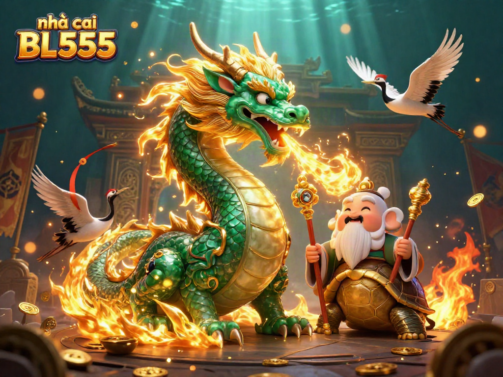 Engage with nhà cái BL555's dynamic gaming world featuring unique dragon and crane illustrations.
