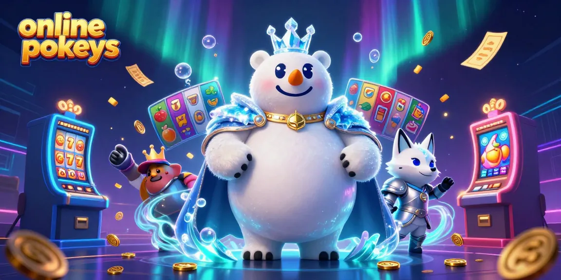 Experience thrilling online pokies with a dynamic 3D illustration showcasing a polar bear and fox amidst slot reels, lucky 7s, and jackpot counters.