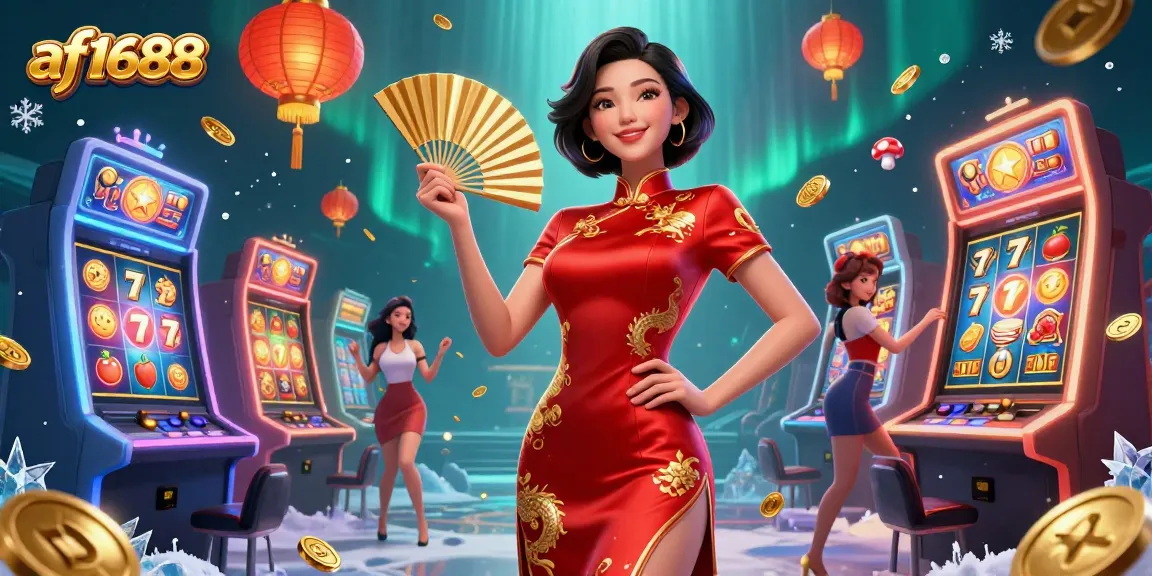Experience exciting wins at af1688 with vibrant slot machines, gold coins, and a radiant casino atmosphere.