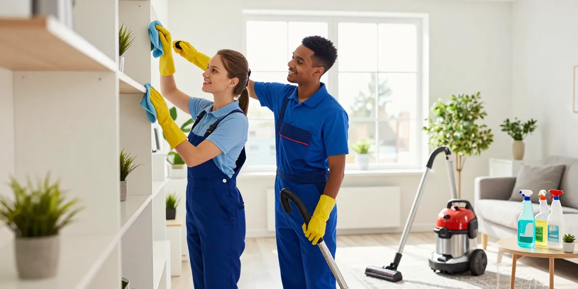 Professional cleaner providing reinigungen bern in a bright living room.