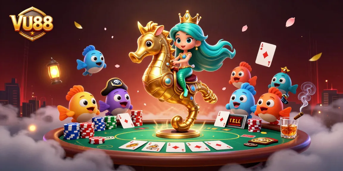 Join VU88 for thrilling poker adventures with vibrant characters in a dynamic casino scene.