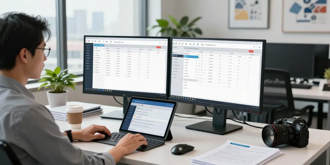 Efficient workspace showing service scheduling software in use for organized job management.