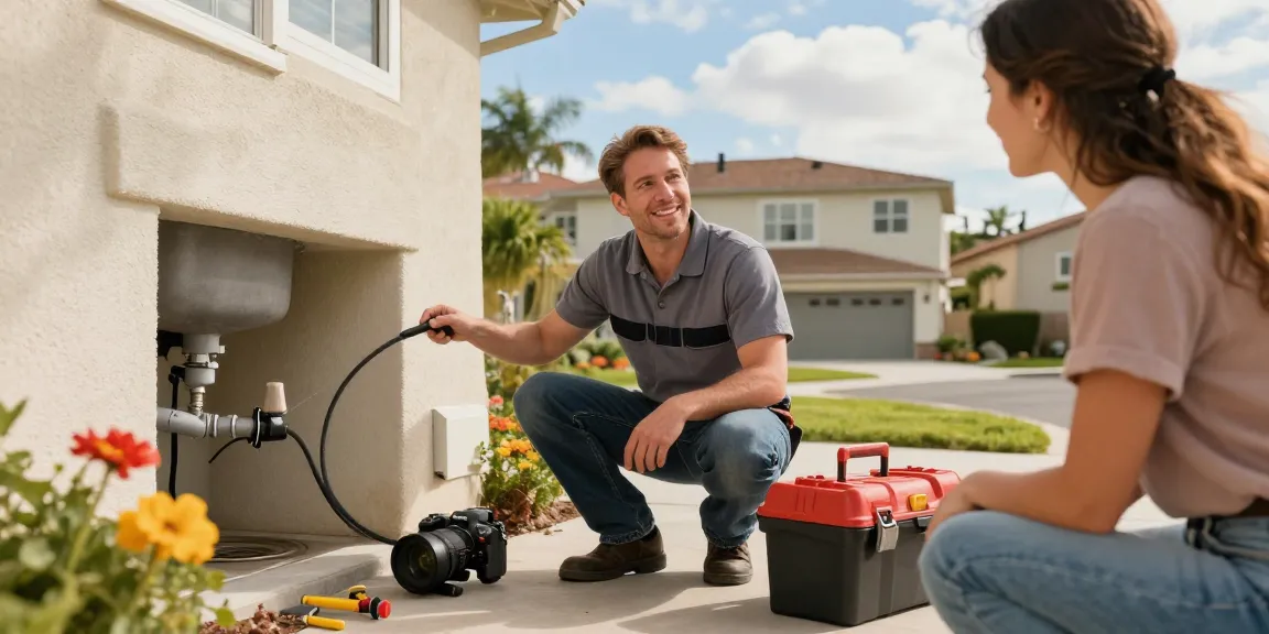 San Diego plumber assessing home plumbing features with a friendly demeanor.