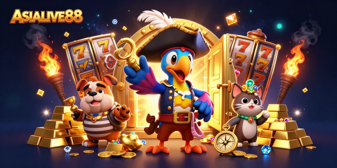 Engage with ASIALIVE88's vibrant slot gaming experience featuring gold treasures and animated characters.