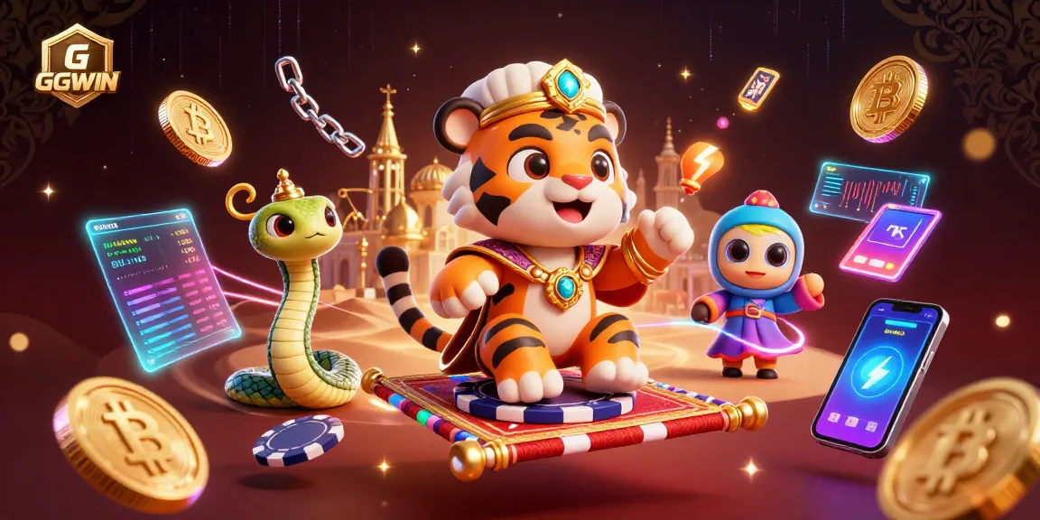 Experience the excitement of GGWIN with a vibrant casino-themed illustration featuring a magical tiger sultan.