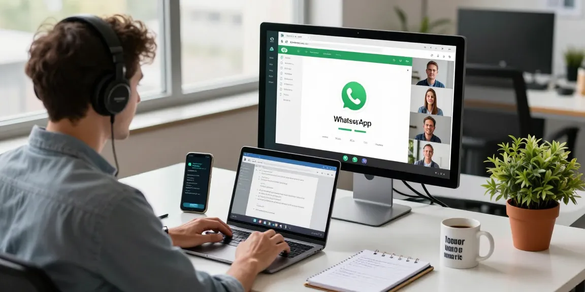 Engaging workspace using WhatsApp電腦版 for video calls, demonstrating tech productivity.
