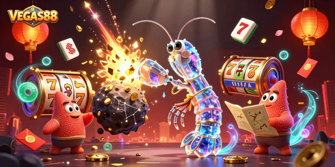 Experience the excitement of VEGAS88 slot games with dynamic illustrations featuring iconic elements.