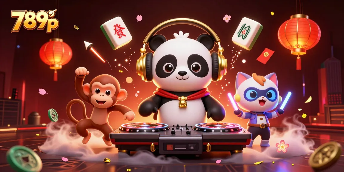 Engage with lively gaming vibes at 789p featuring a DJ panda and dance party elements.