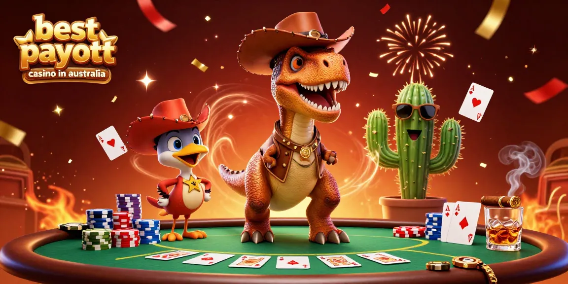 Experience the best payout casino in Australia with a thrilling poker scene featuring vibrant characters.