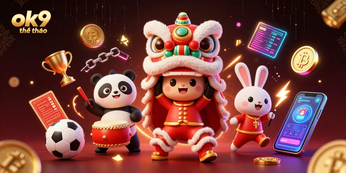 Engage in thrilling betting with ok9 thể thao sports betting, showcasing colorful figures and dynamic elements.