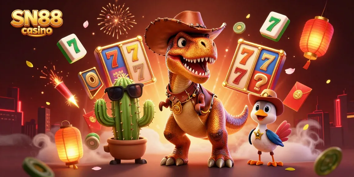 Bet on thrilling jackpots with SN88 casino's captivating 3D cartoon scene featuring colorful characters.
