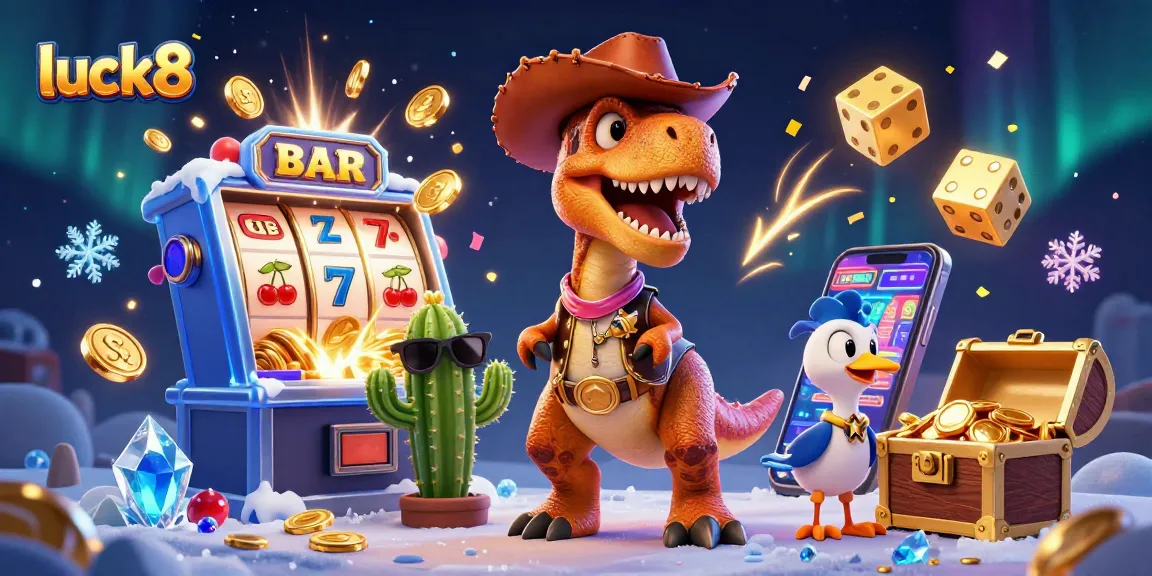 Win big with luck8 in this vibrant casino scene showcasing exciting game elements and characters.