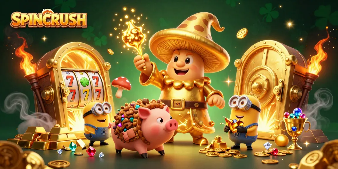 SpinCRUSH offers an enchanting scene filled with gold treasures and vibrant character elements.