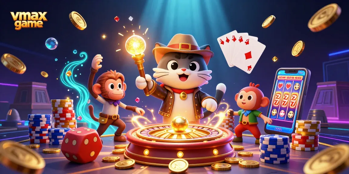Experience the thrill of gambling with vmax game featuring gold coins, roulette, and lively animations.
