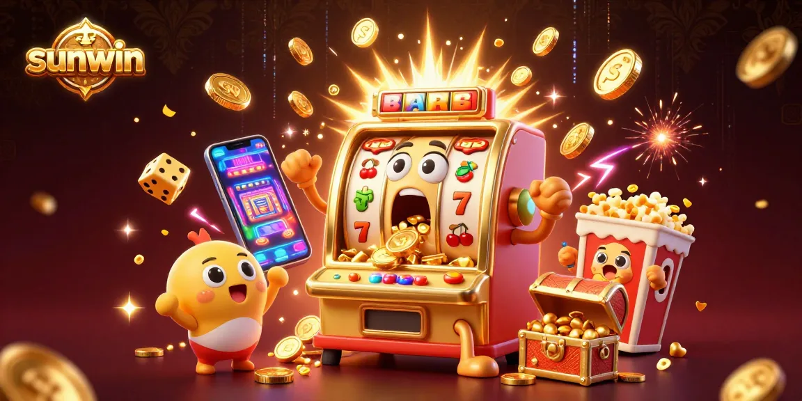 Experience the thrilling jackpot at sunwin with lively slot machines celebrating coin explosions and colorful game elements.