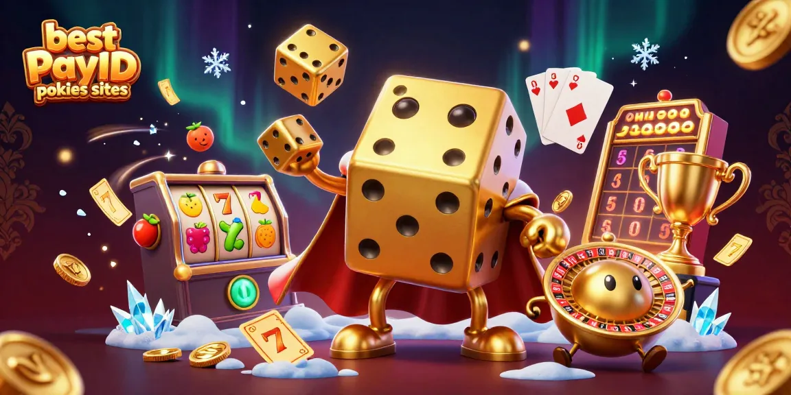 Engage with the best PayID pokies sites in a vibrant 3D casino illustration featuring gold dice and slot elements.