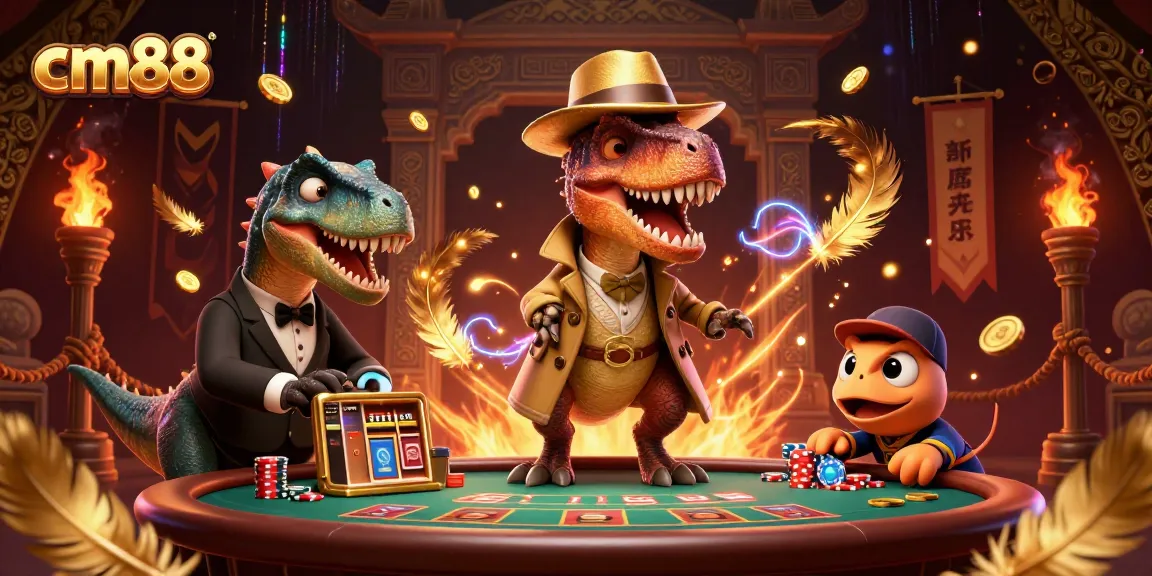 Experience exciting gameplay at cm88 with a stealthy velociraptor card counter at a blackjack table.