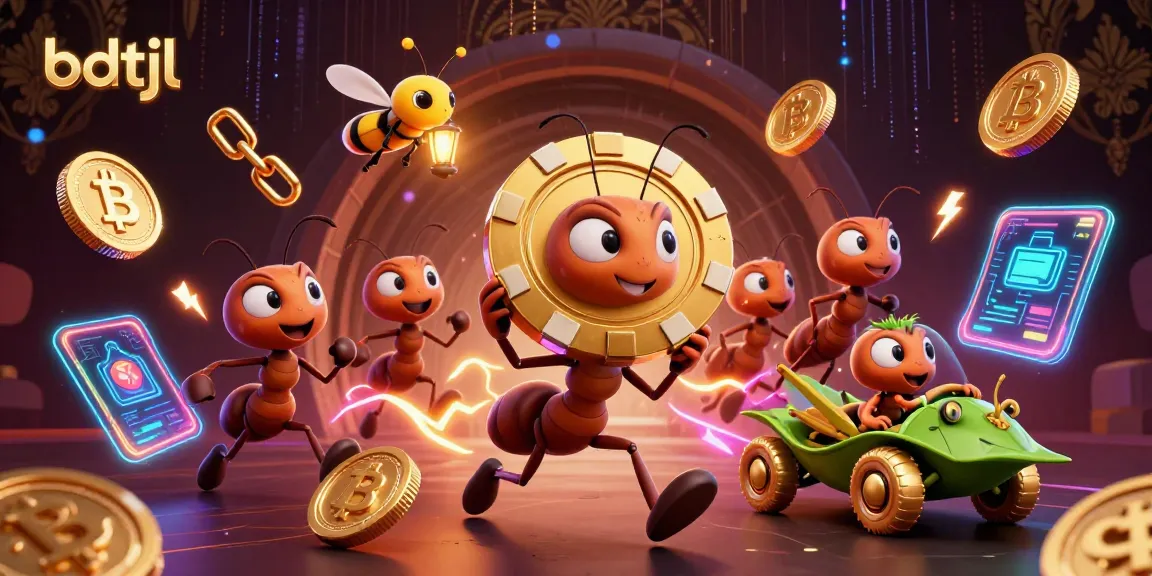 bdtjl brings a thrilling heist scene with adventurous ants, golden poker chips, and crypto elements