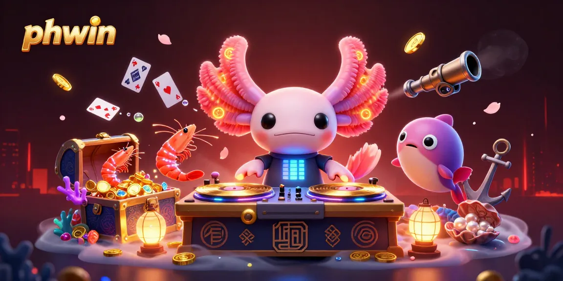 Join the phwin adventure with the vibrant axolotl DJ and friends spinning winning treasures!