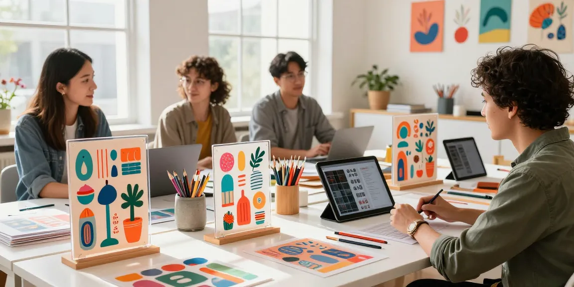 Custom acrylic standee designs showcased in a vibrant workspace