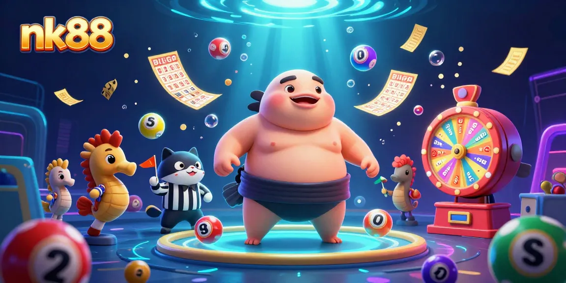 Experience thrilling excitement at nk88 with 3D cartoon fugu and catfish referee in vibrant underwater casino.