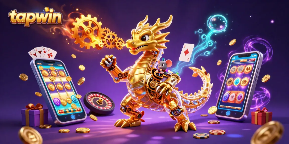 Experience immersive gaming excitement with tapwin's golden dragon and vibrant casino elements.