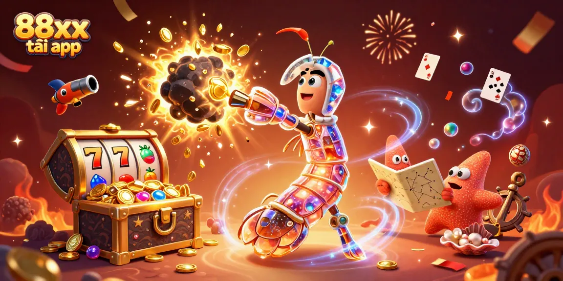 Claim your prizes in 88xx tải app with golden gems exploding from an asteroid.