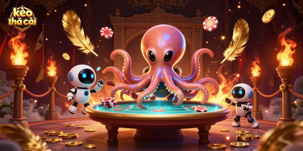 Engage with kèo nhà cái strategies as a cartoon alien octopus plays holographic poker