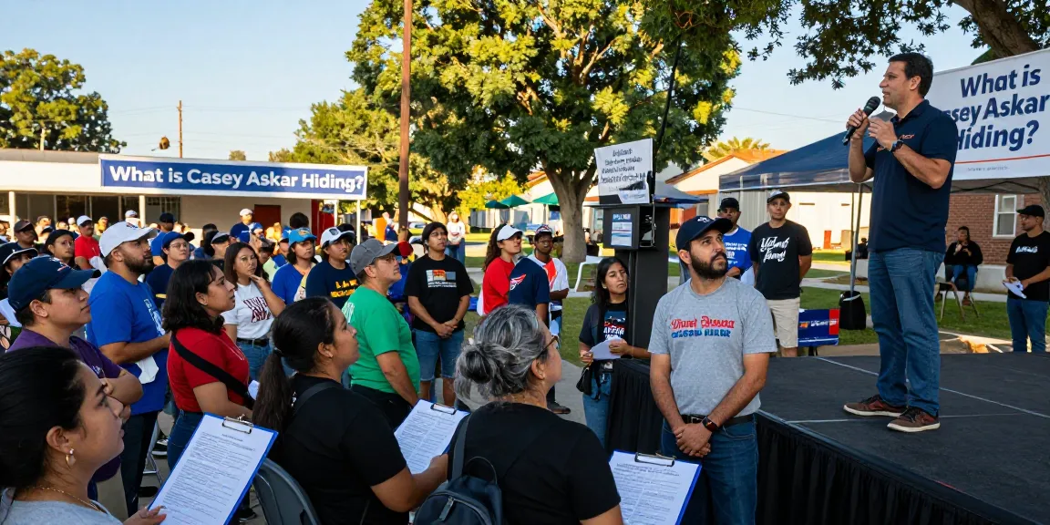 Casey Askar political rally showing diverse voters engaging with a candidate.