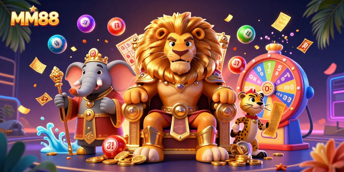 Experience the excitement of MM88 with a vibrant 3D casino scene featuring royalty and celebrations.